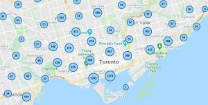 Short Term Rental bubble map for City of Toronto Ontario