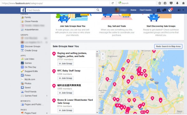 Facebook groups listed in the New York City area