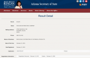 Arizona SOS corporate record of same e-commerce seller